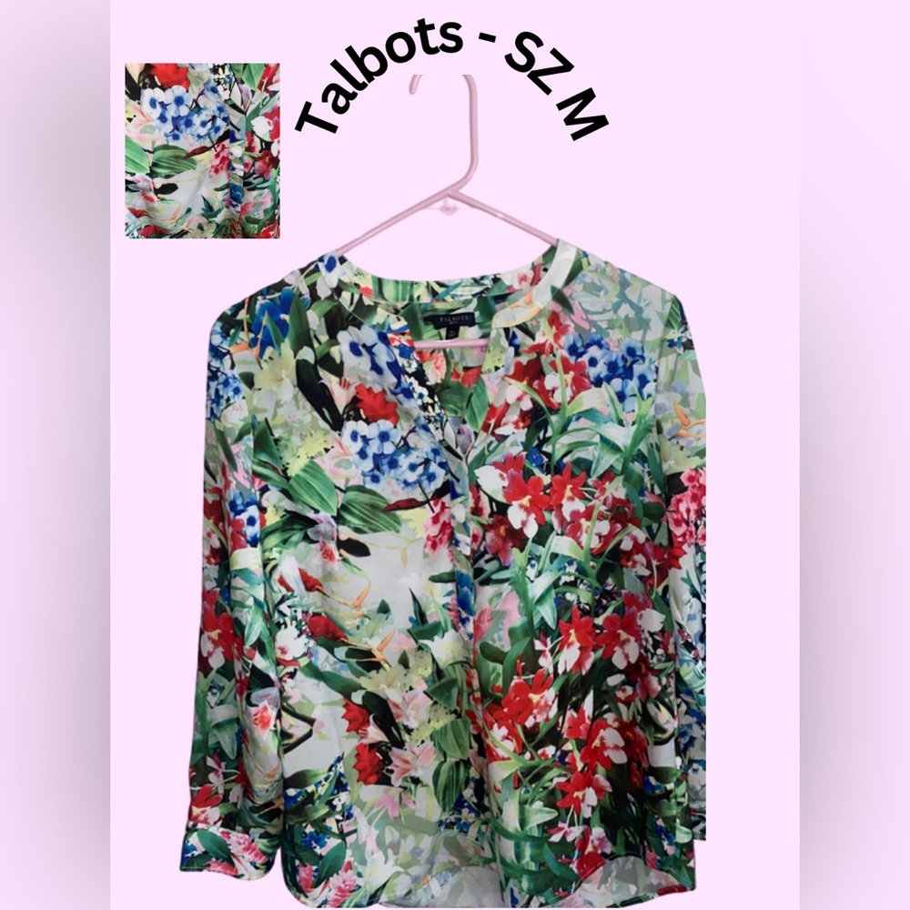 Talbots Colorful Floral Women’s Collar Blouse | SZ M
